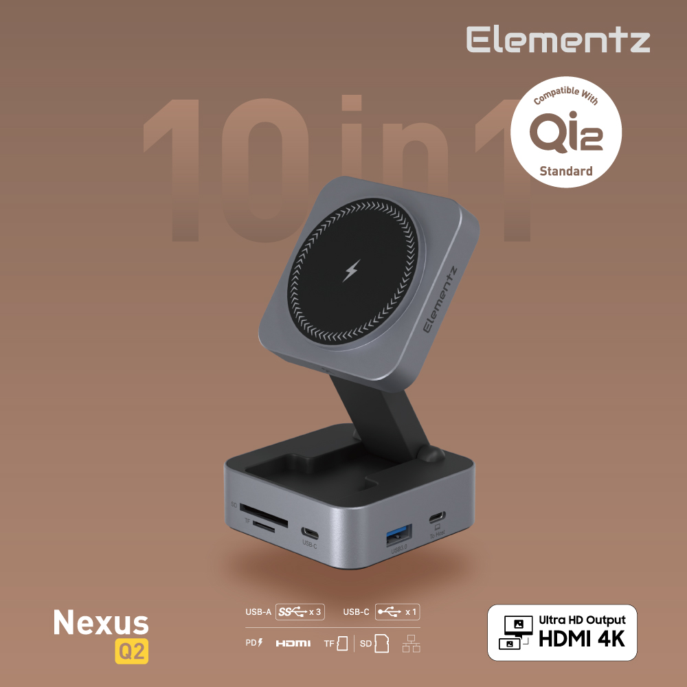 Nexus Q2 USB-C 10 in 1 Hub With Wireless Charger<br>(FC-19)